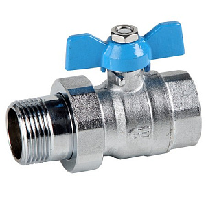 Кран шаровой полнопроходной GENEBRE 3046 04, DN015, PN25, корпус - латунь (CW617N), шар - латунь (CW617N), уплотнение шара - PTFE, НР/ВР, с накидной гайкой "американка", ручка-бабочка, резьба BSPP